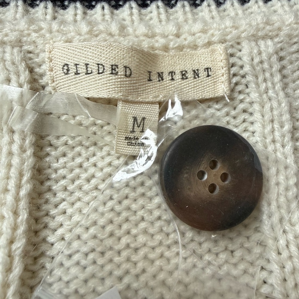 NWT Gilded Intent Destructed Oversized Cream and Black Cardigan Sweater - Picture 3 of 6